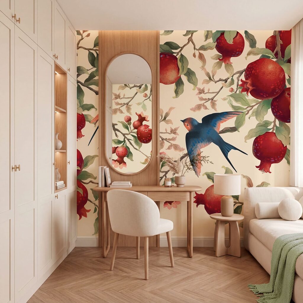 Aves entre granadas rojas — interior 2