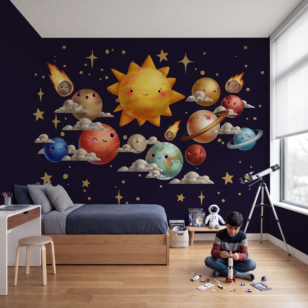 Sol amable con planetas en un interior