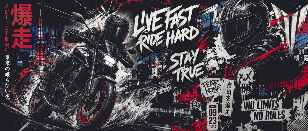 Moto entre grafitis — diseño completo