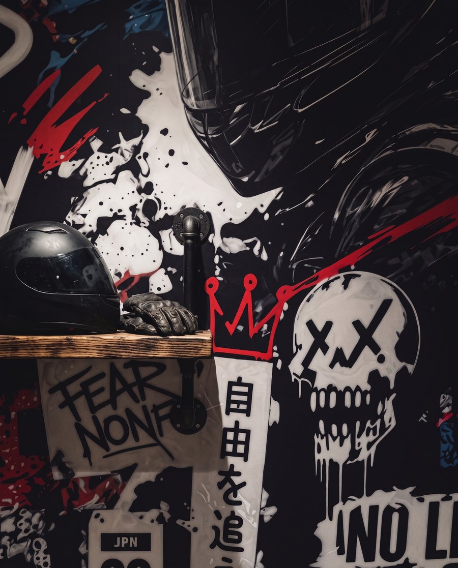 Moto entre grafitis — detalle