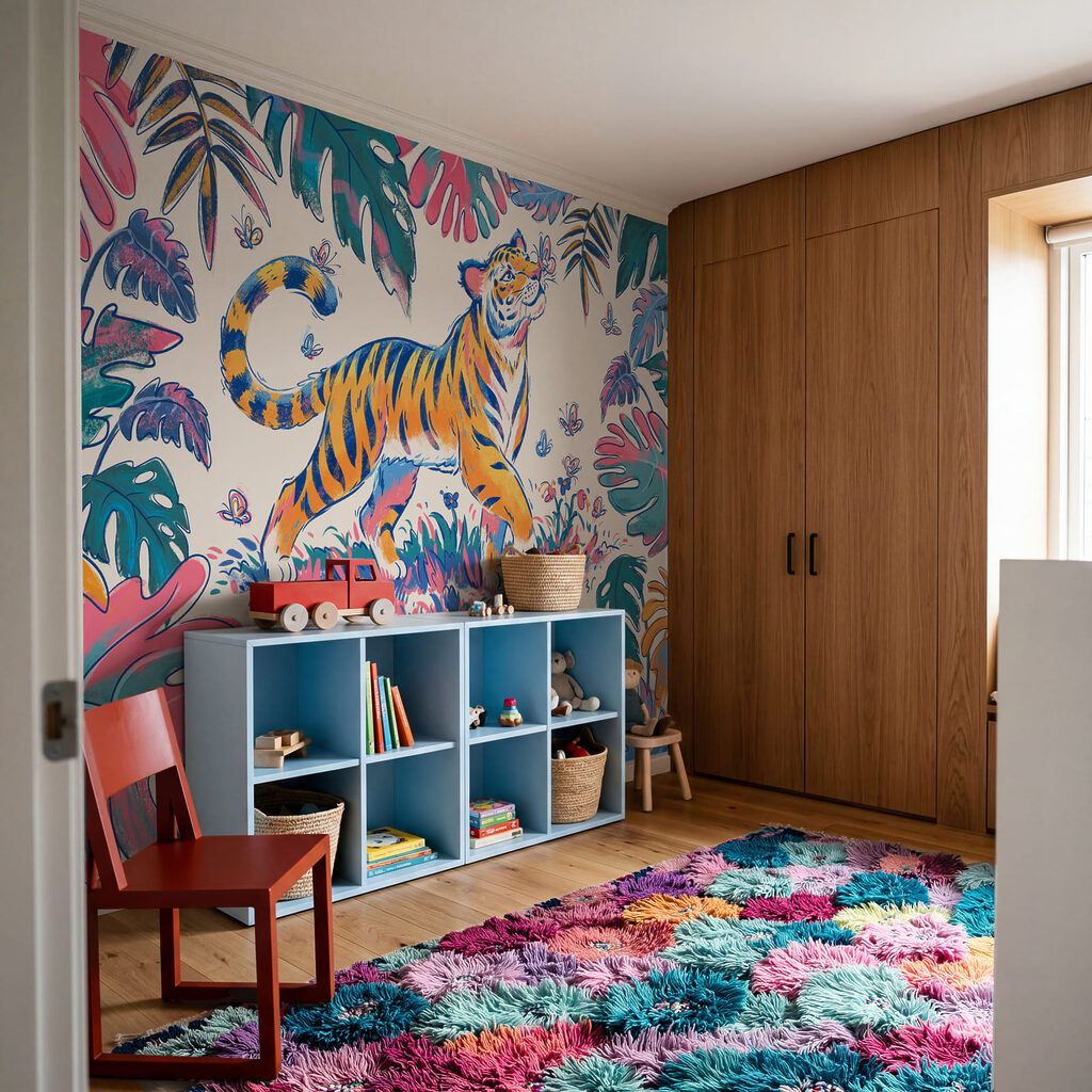 Tigre entre hojas tropicales — interior 2