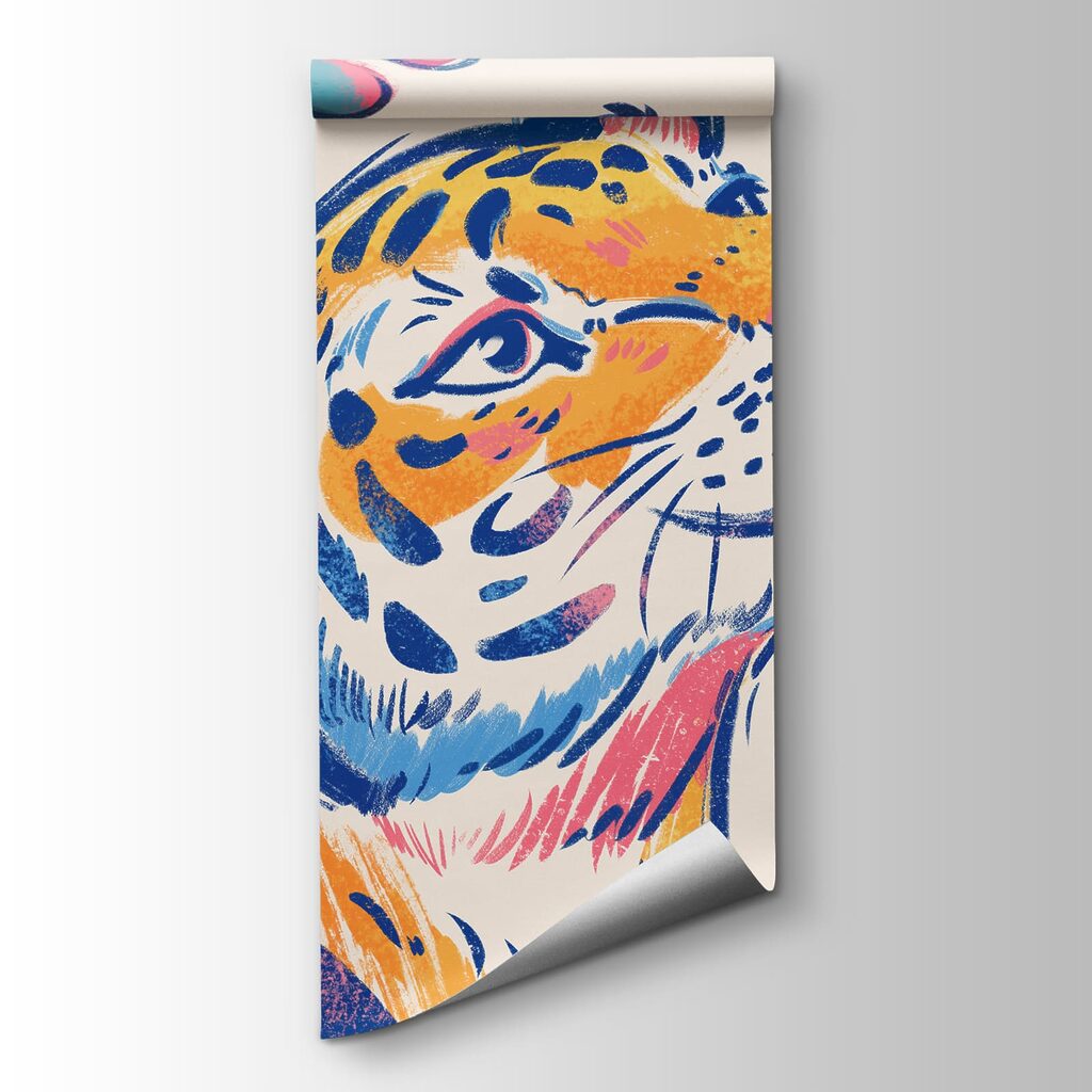 Tigre entre hojas tropicales — vista del producto