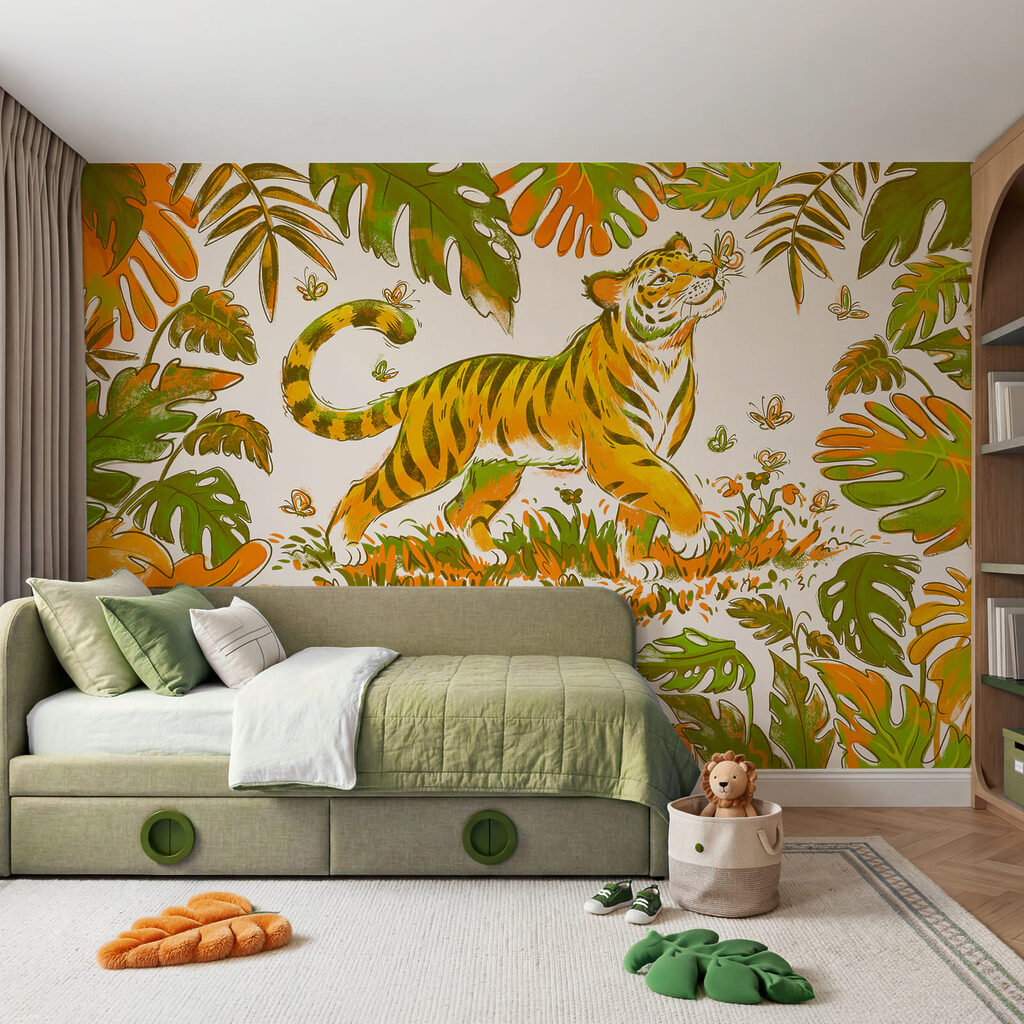 Tigre entre hojas tropicales — interior 1