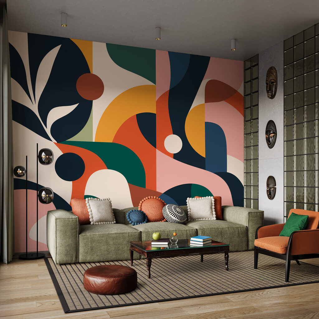 Bandas coloridas con ramitas en un interior