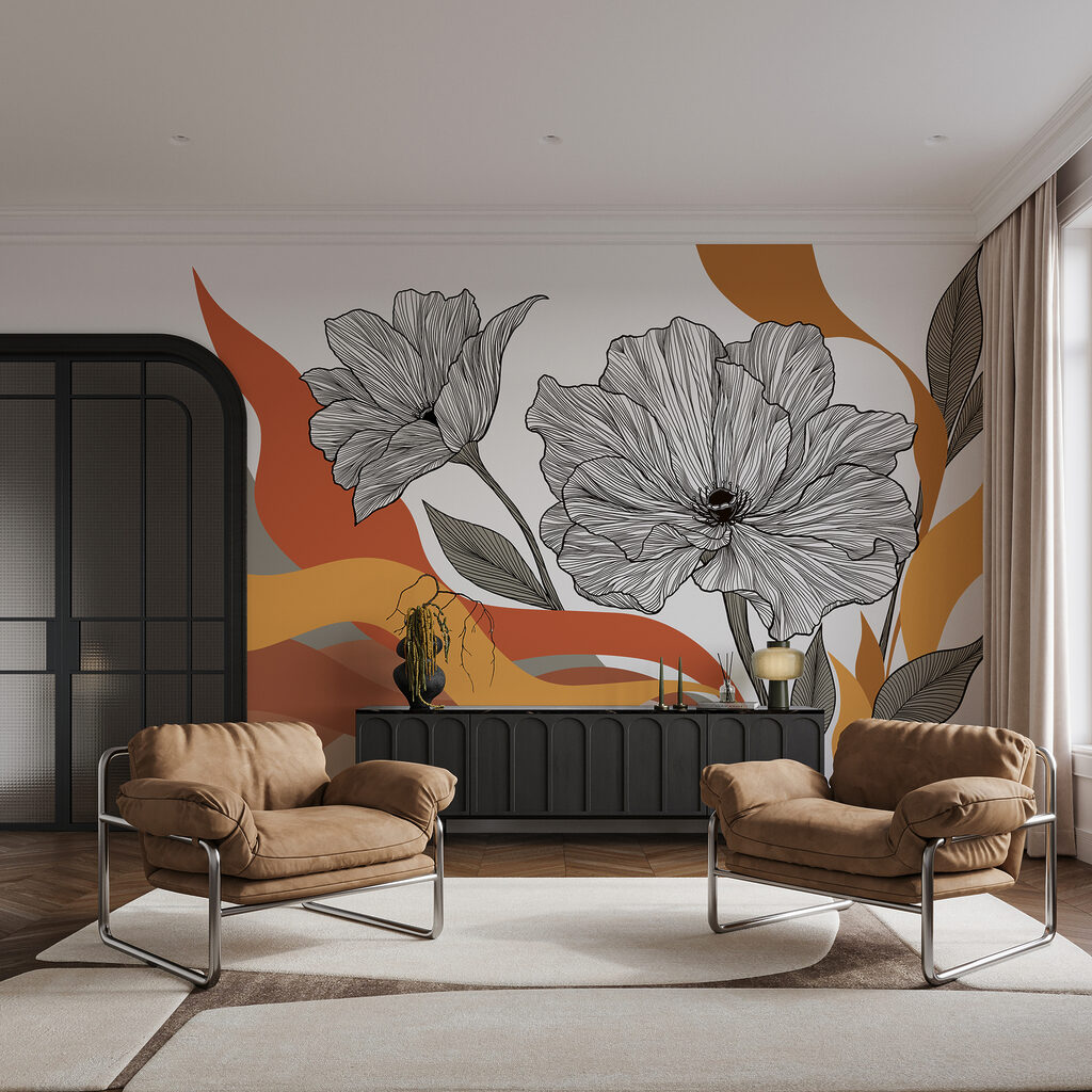 Flores sobre bandas en un interior
