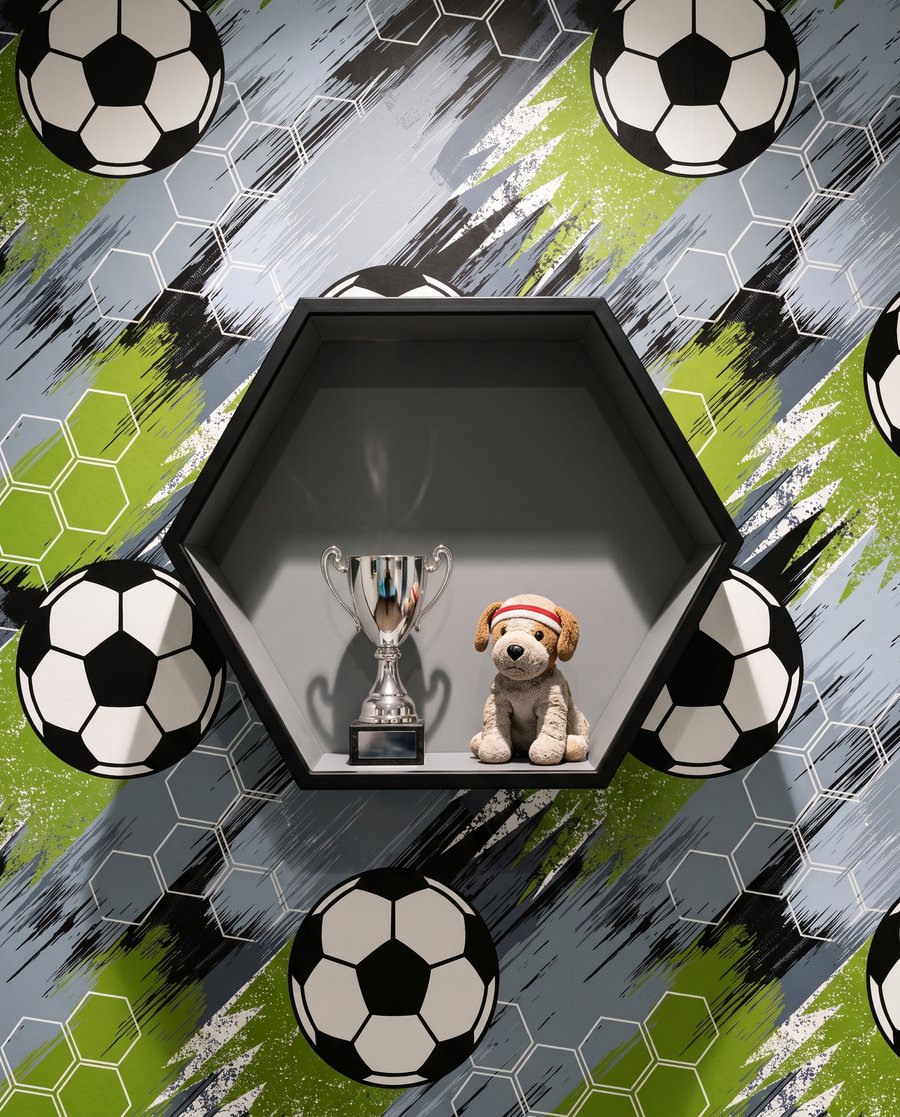 Balones entre trazos diagonales — detalle