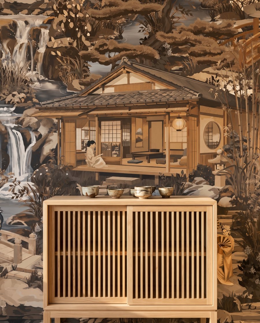 Pagodas en paisaje denso — detalle