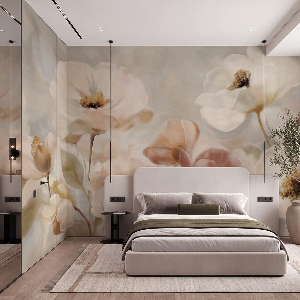 Flores crema en pinceladas en un interior