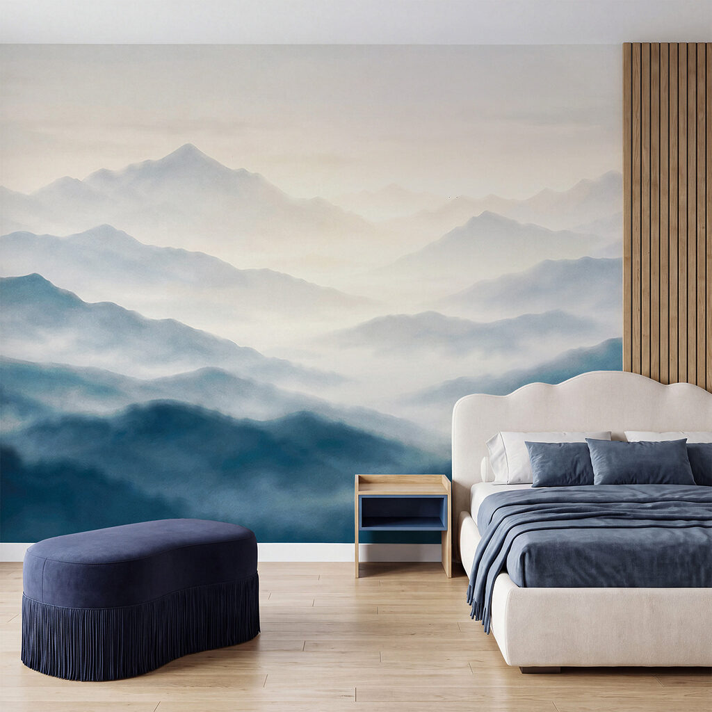 Montañas con árboles oscuros en un interior