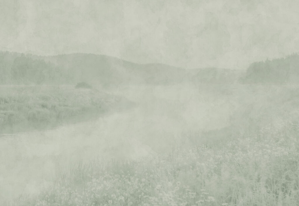 Colinas verdes en niebla — diseño completo