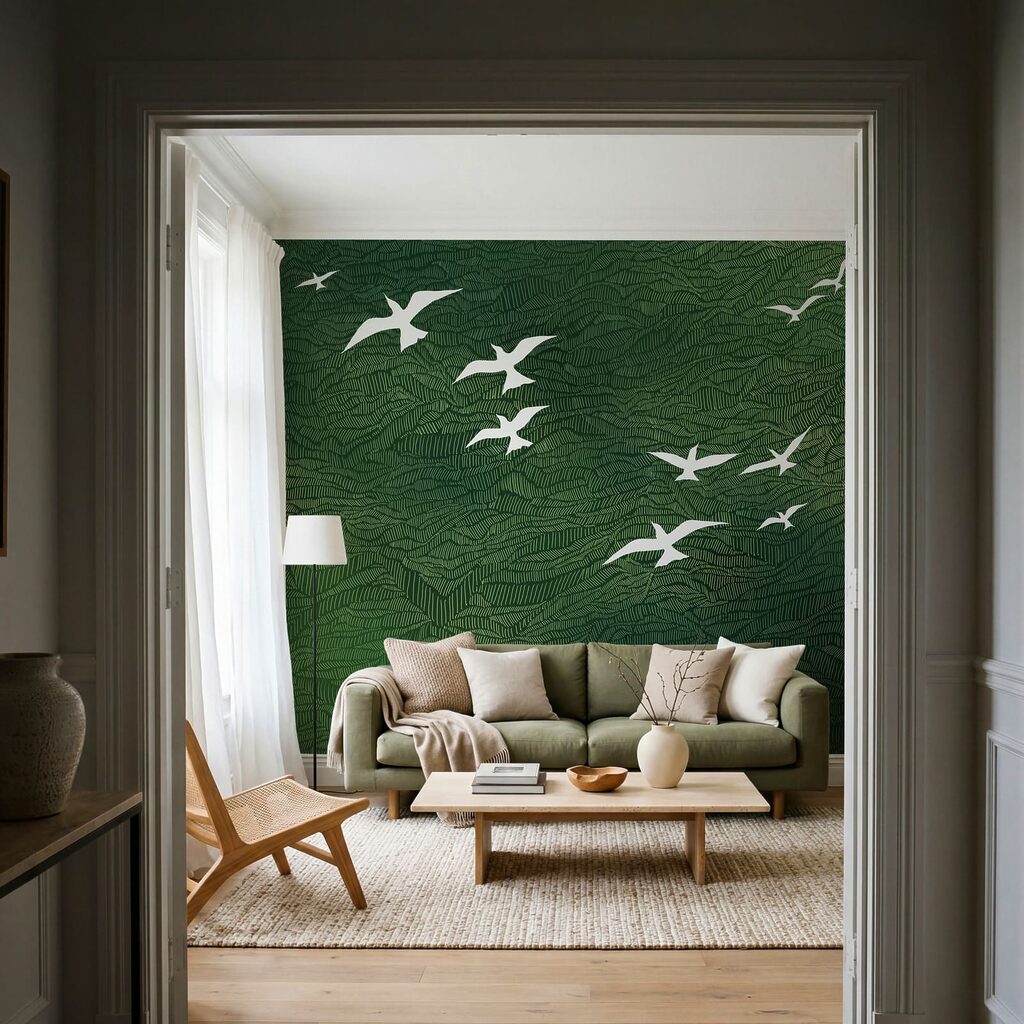 Aves blancas sobre ondas — interior 1