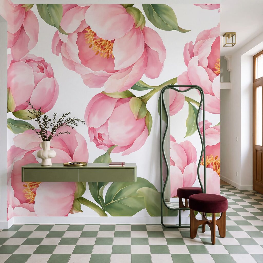 Flores rosas abiertas en un interior