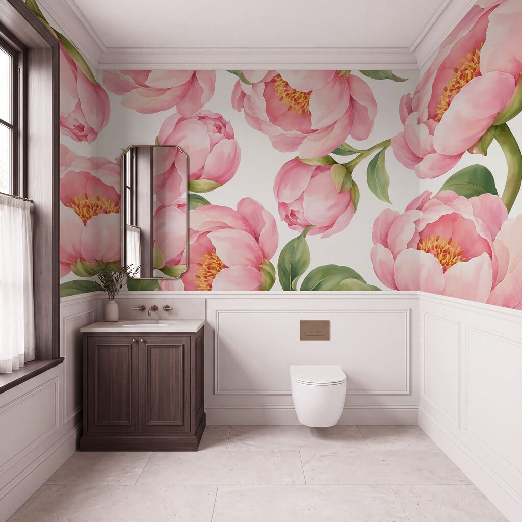 Flores rosas abiertas en un interior