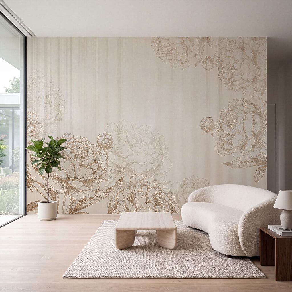 Contornos florales en franjas en un interior