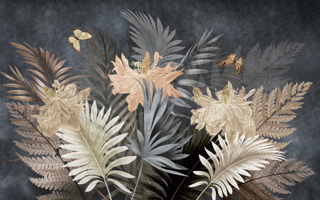 Helechos y flores grises — diseño completo