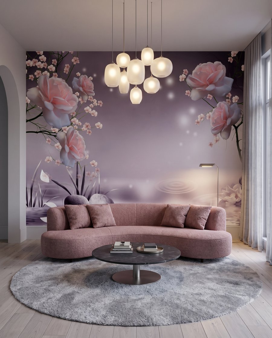 Rosas entre piedras en un interior