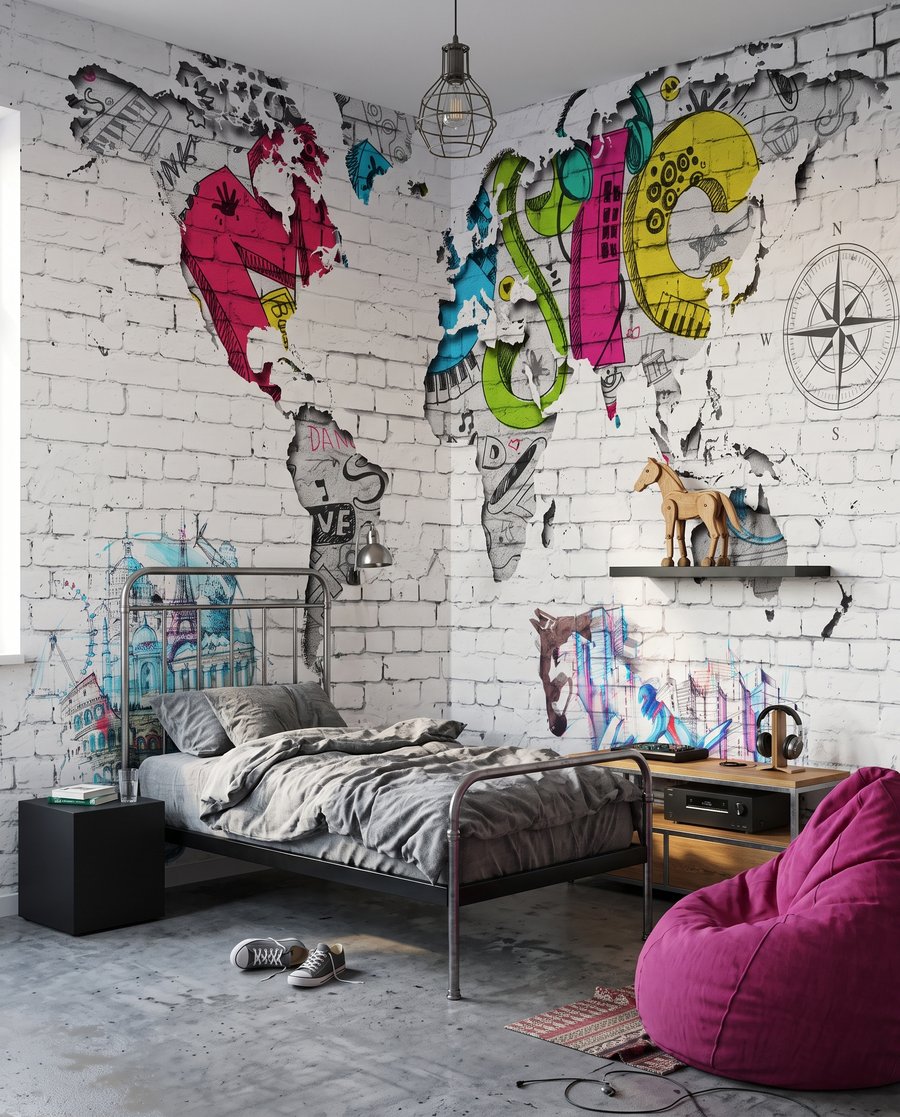 Mapa del mundo urbano en un interior