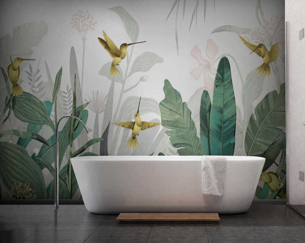 Colibríes entre las hojas en un interior