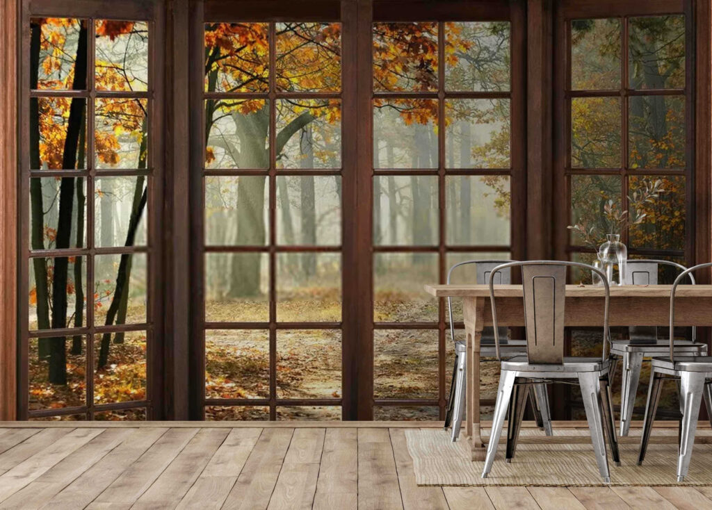 Ventana al bosque otoñal — interior 3