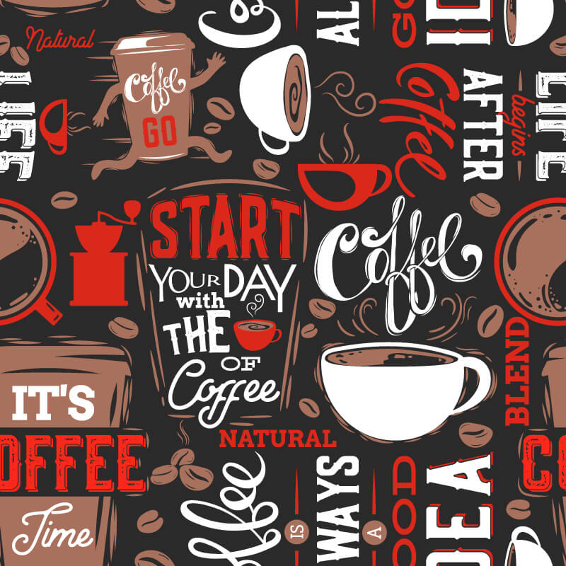 Café en letras rojas — diseño completo
