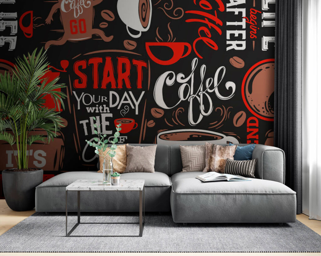 Café en letras rojas en un interior