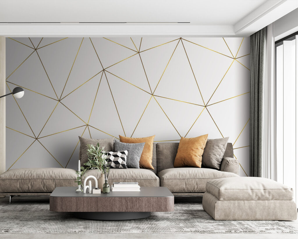 Triángulos finos sobre blanco — interior 1