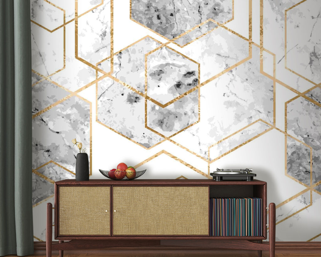 Hexágonos de bordes dorados — interior 1