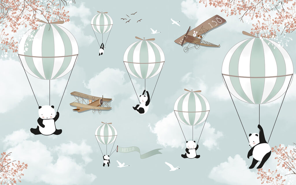 Pandas en globos aerostáticos — diseño completo