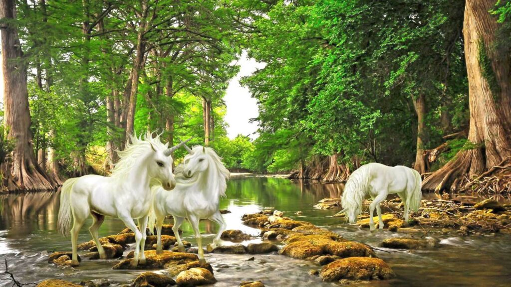 Caballos junto al agua — diseño completo