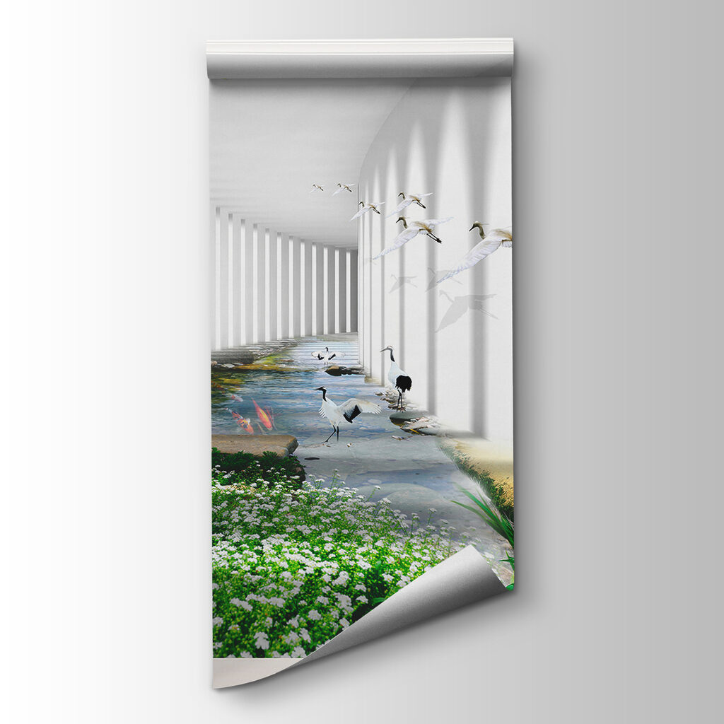 Jardín tras columnas blancas — vista del producto