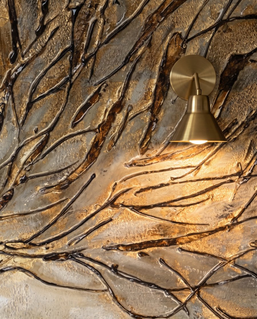 Árbol de contornos dorados — detalle