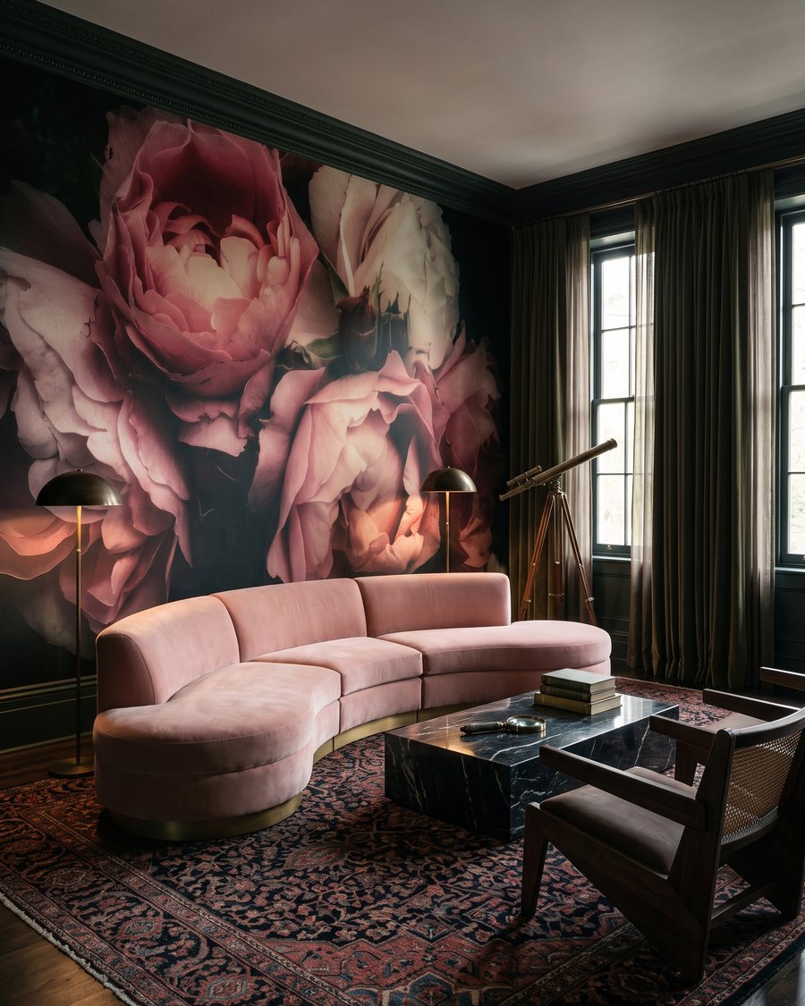 Peonías rosas y crema en un interior