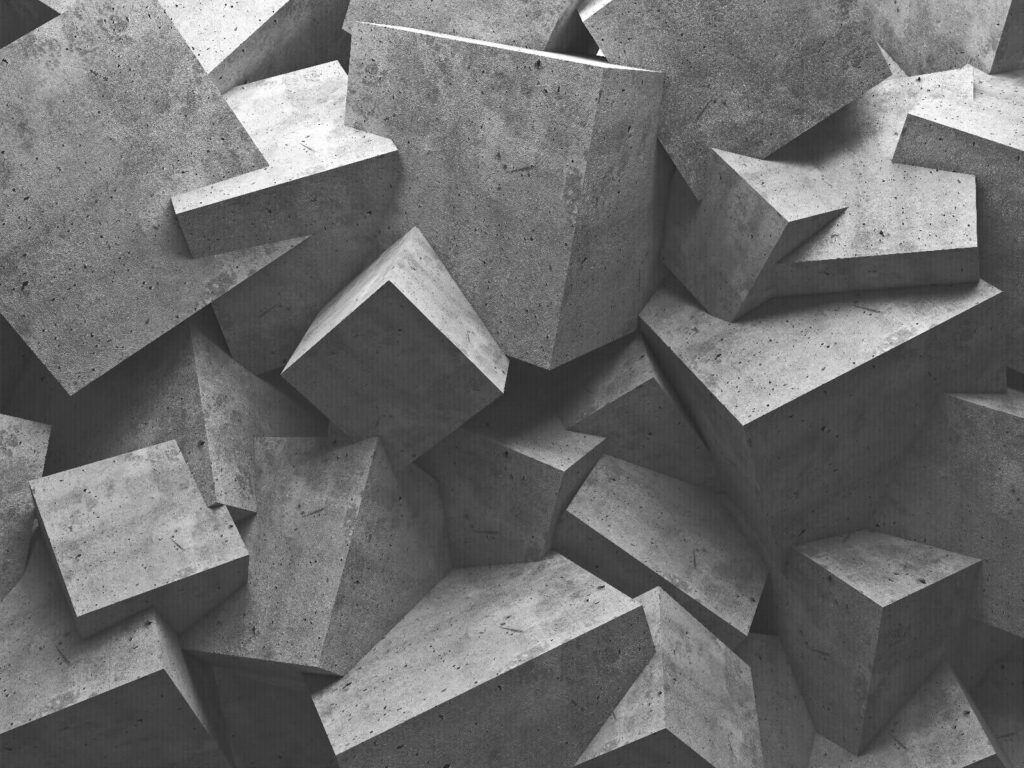 Bloques angulosos en gris — diseño completo