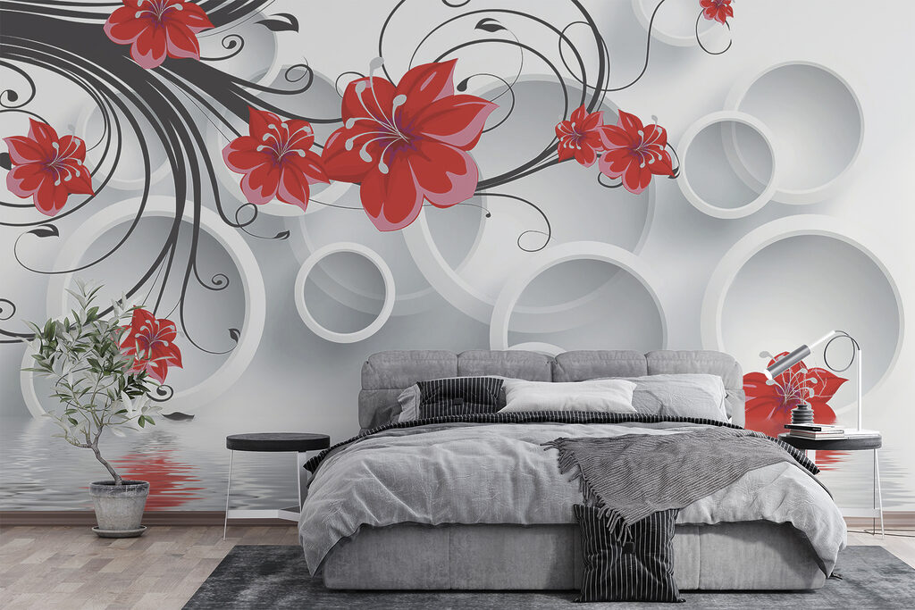 Flores rojas y círculos — interior 3
