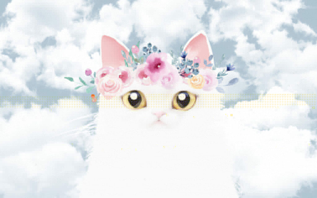 Gatito blanco entre nubes — diseño completo