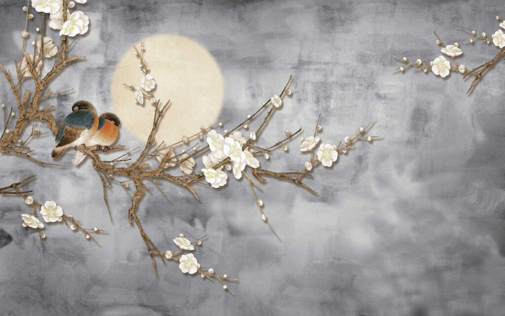 Aves bajo la luna — diseño completo