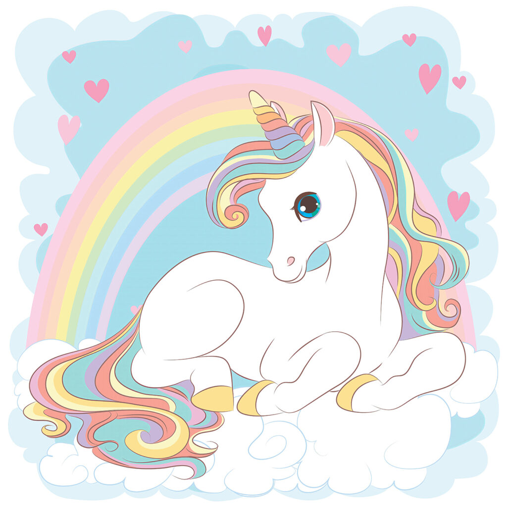 Unicornio bajo el arcoíris — diseño completo