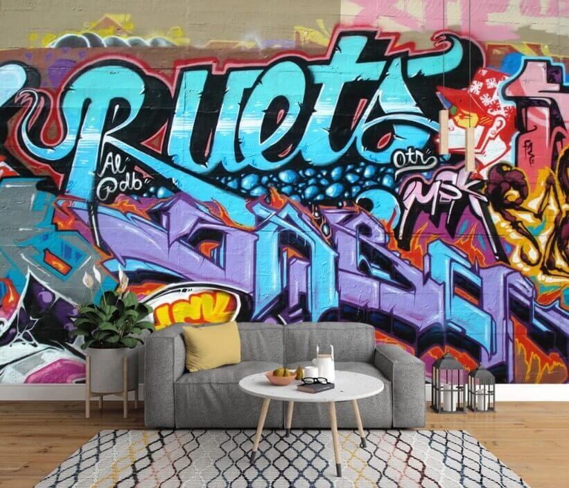Letras de arte urbano en un interior