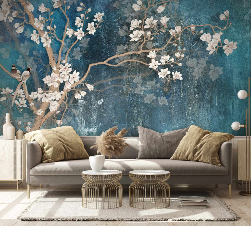 Ramas blancas sobre turquesa — interior 6