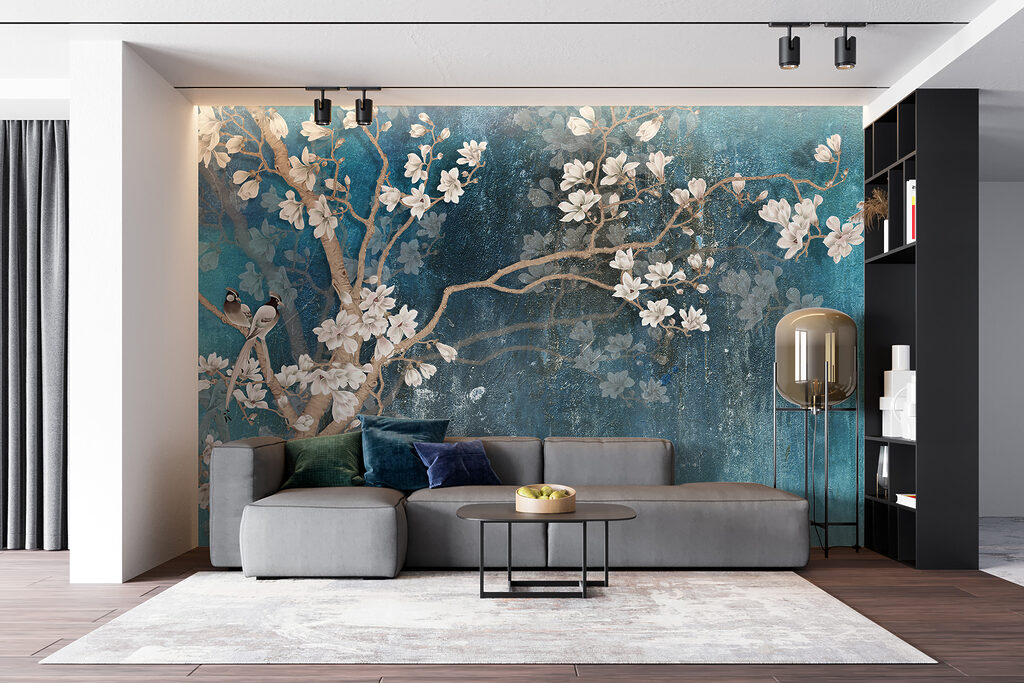 Ramas blancas sobre turquesa — interior 11