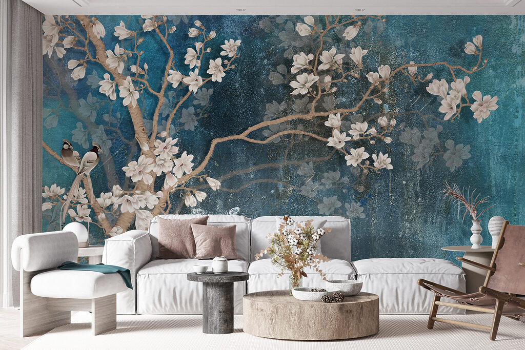 Ramas blancas sobre turquesa — interior 12