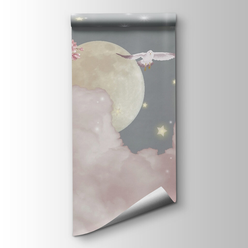 Aves sobre nubes rosas — vista del producto