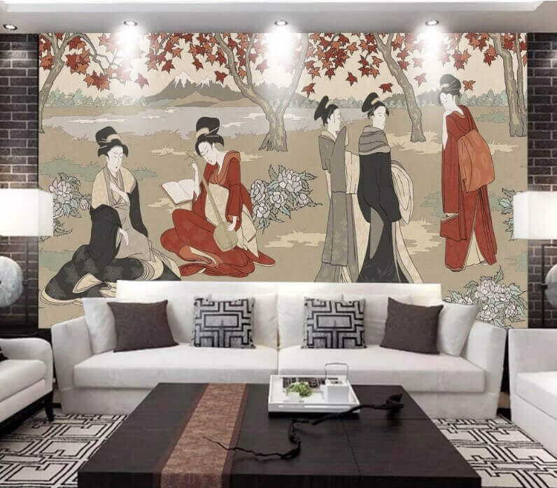 Mujeres bajo árboles rojos — interior 1