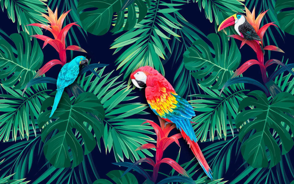 Guacamayos entre hojas — diseño completo