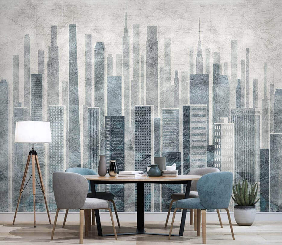Ciudad en grises en un interior