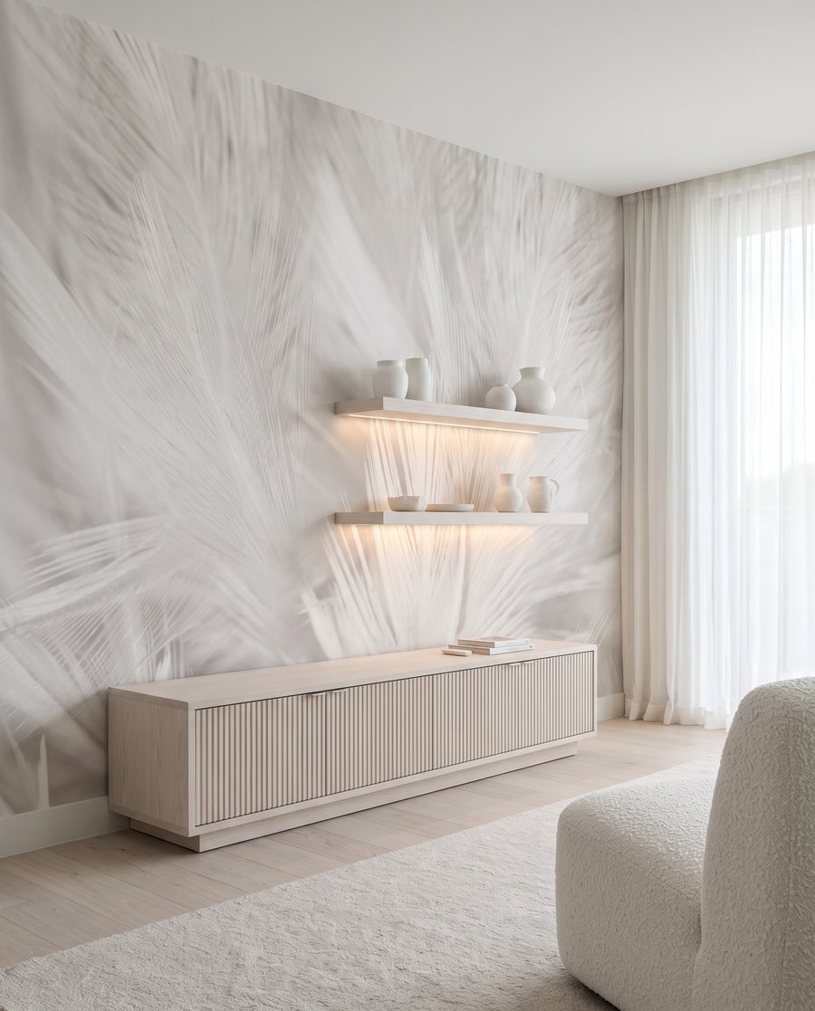 Plumas blancas como nubes en un interior