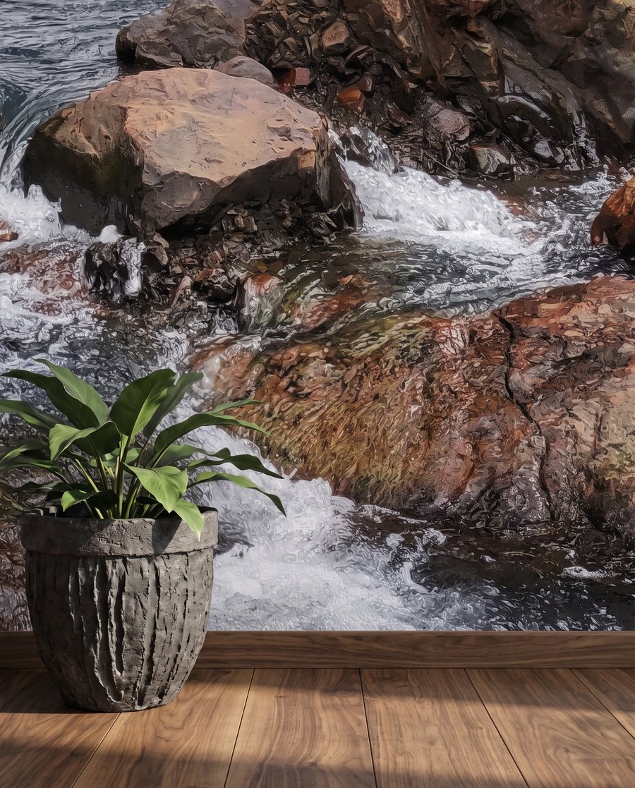 Cascada entre rocas oscuras — detalle