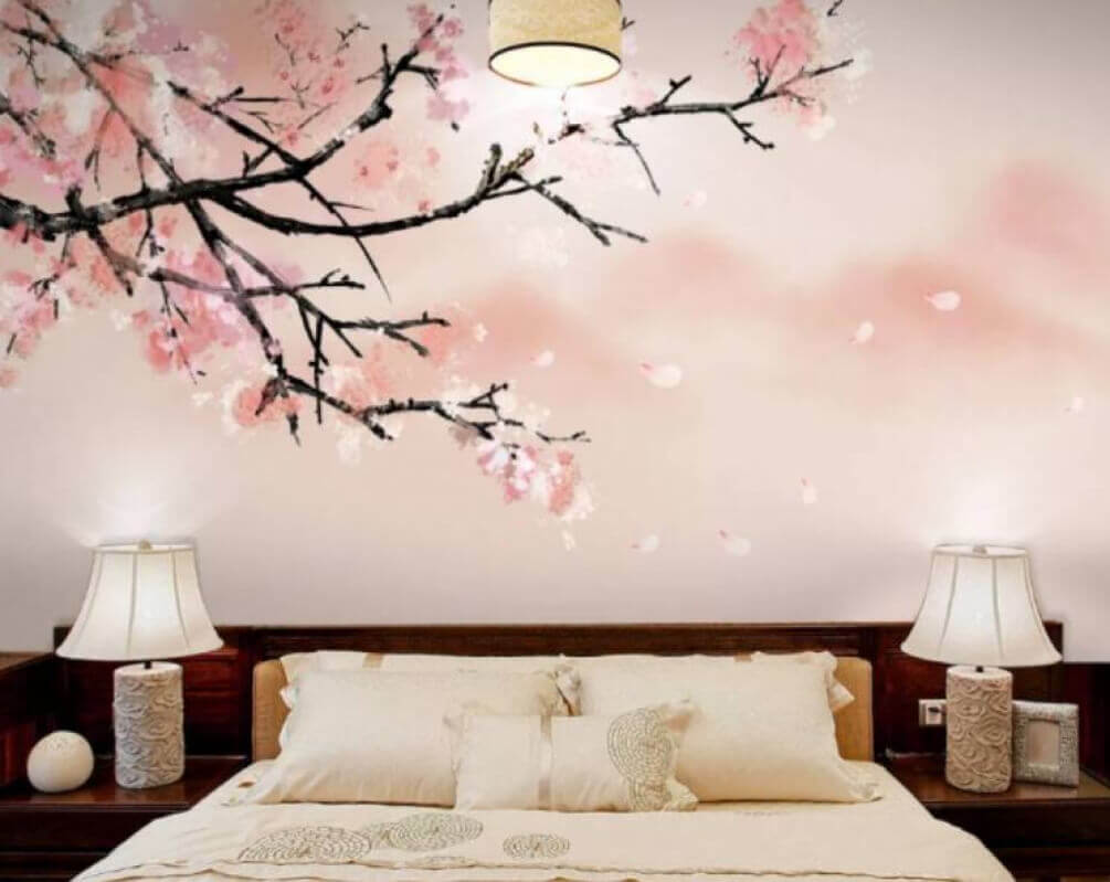 Ramas oscuras sobre rosa en un interior