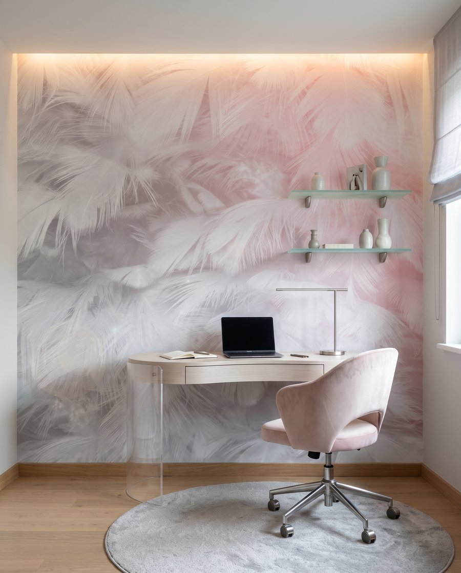 Plumas en bruma rosa — interior 5