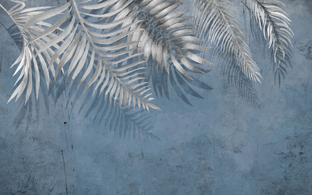 Palmas claras sobre azul — diseño completo
